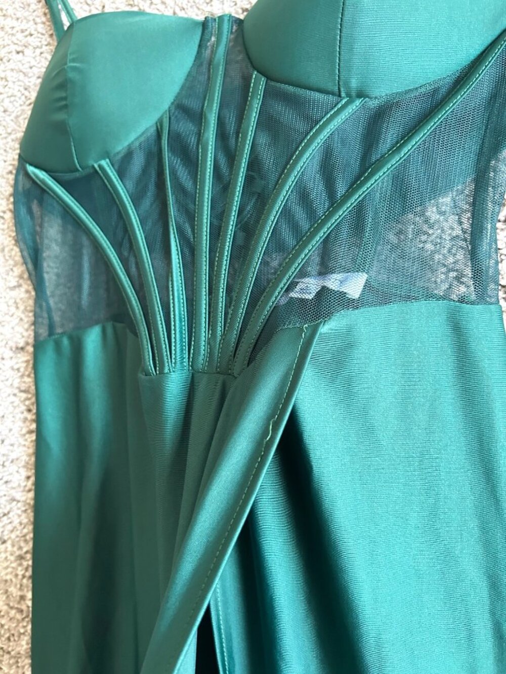Faeriesty Women's Sz Medium Elegant Green Flowy Maxi Dress With Mesh Detail - Picture 5 of 8